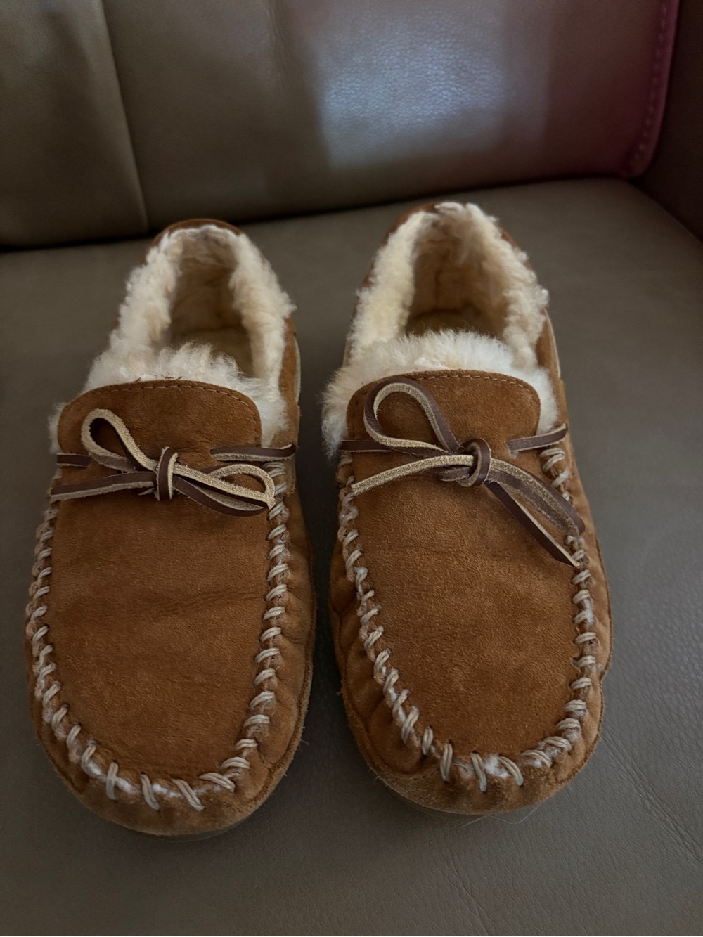 L.L. Bean Kids Brown Suede Shearling Moccasins